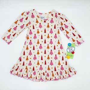 NWT Sara's Prints Toddler Girls Pink Christmas Trees Print Nightgown Size 2